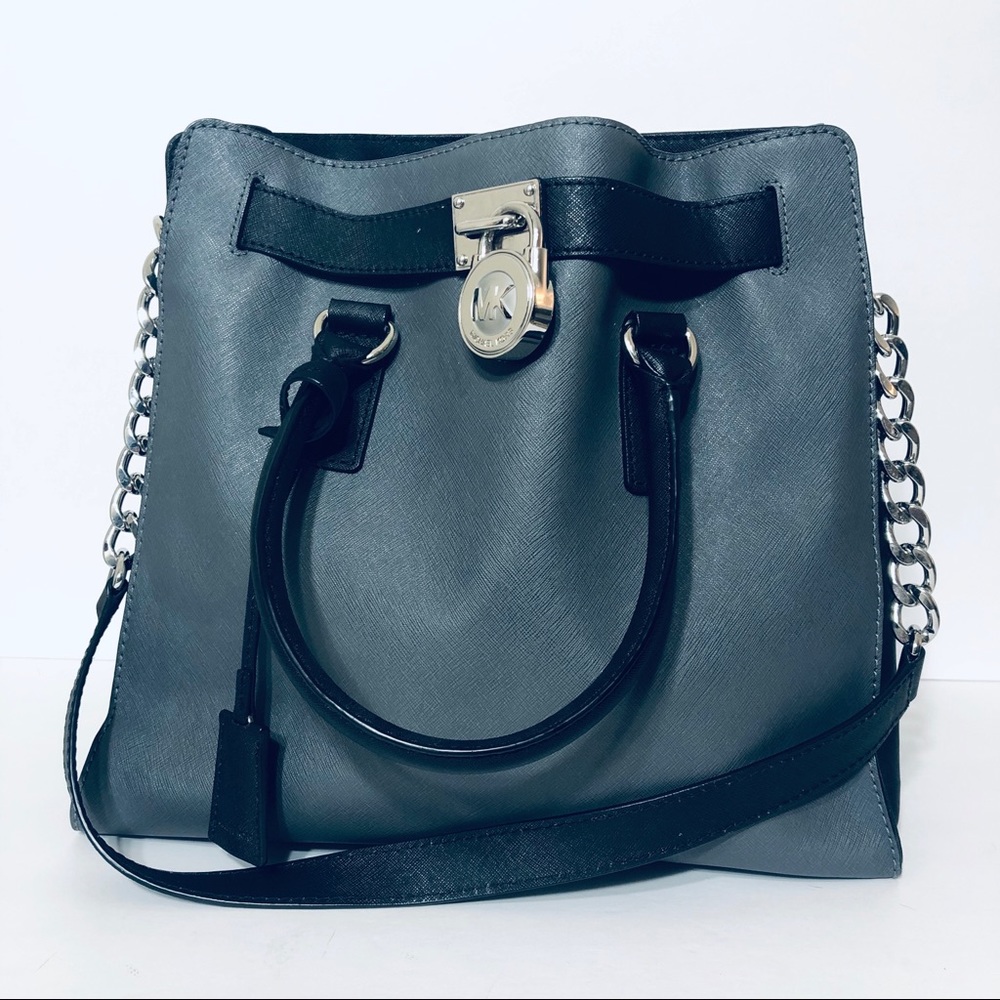 Michael Kors black gray saffiano leather handbag